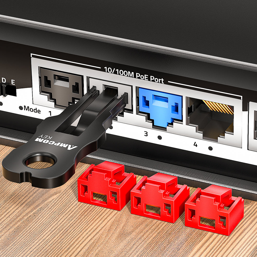 AMPCOM RJ45 Port Lock with Key, Ethernet Port Lock for All RJ45 Port, Multiple Color Options Available