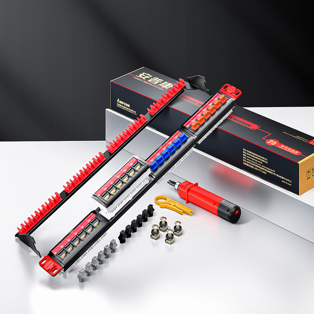 AMPCOM Front-Removable 1U 24-Port Unshielded Patch Panel, 19-inch Rack Mount with Cable Management Rings