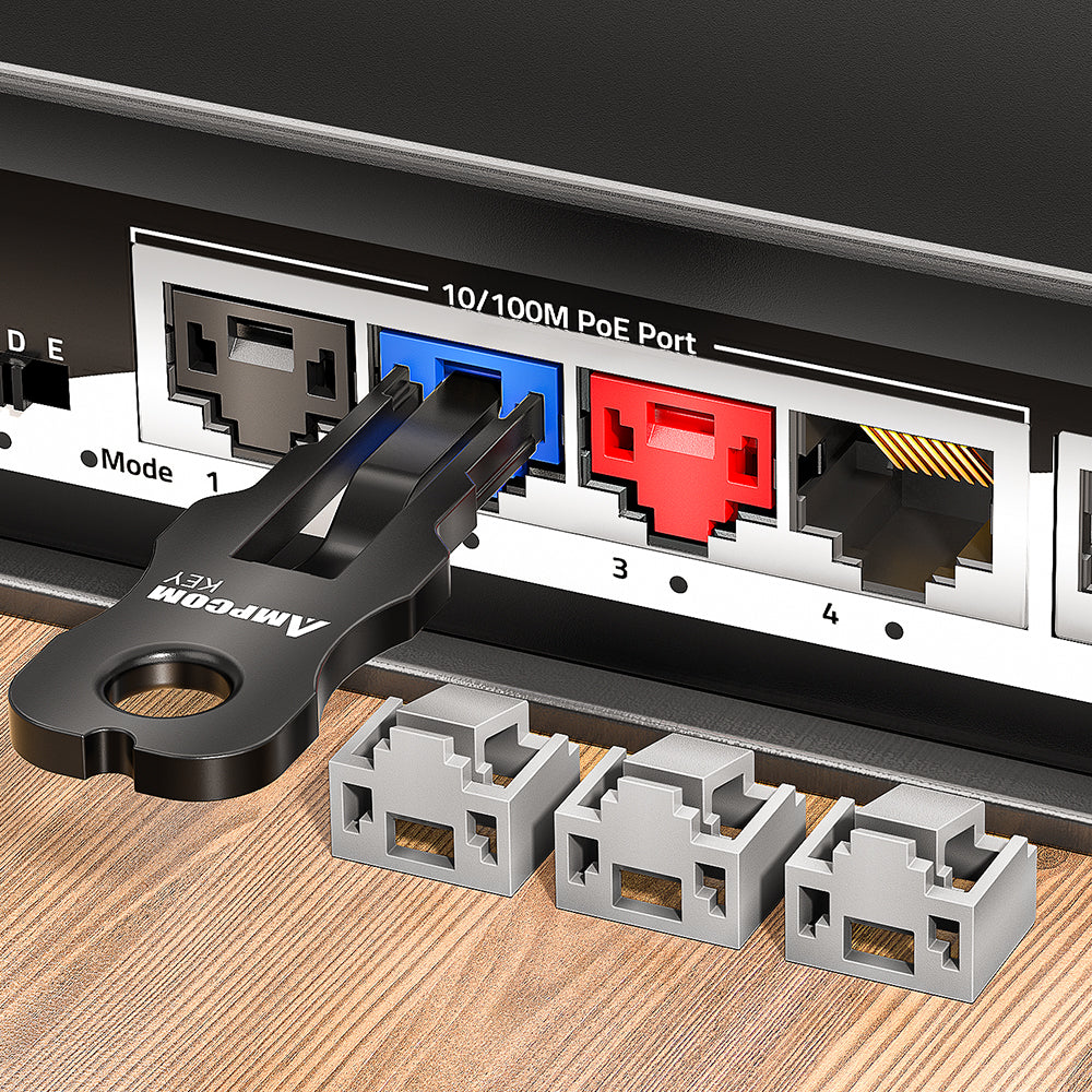 AMPCOM RJ45 Port Lock with Key, Ethernet Port Lock for All RJ45 Port, Multiple Color Options Available