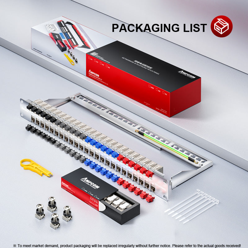 AMPCOM Coupler Patch Panel, 48-Port, 1RU, CAT6/CAT6a/CAT7 STP Pass-Through Tool-free termination Rackmount EDF