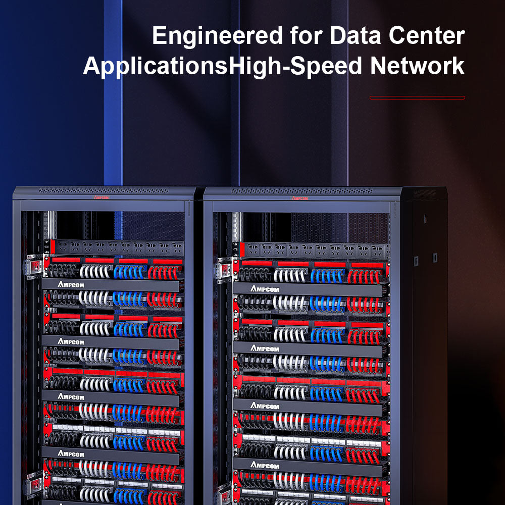 AMPCOM Unibody Cat5e/6/6a/7/8 Series 24 Ports Patch Panel, Front disassembly panel design, 19 inch RJ45 Ethernet 568A 568B, gold-plated pins, with Rear Cable Support Bar