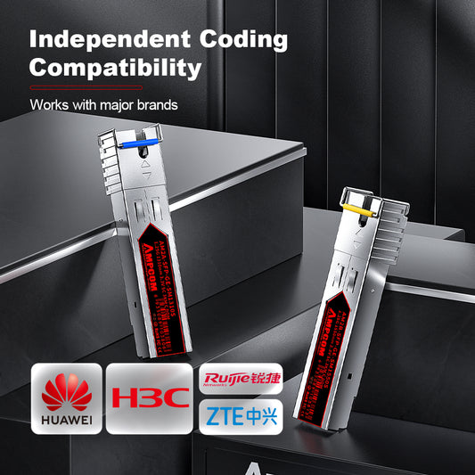 AMPCOM 1000BASE-BX SC BiDi SFP Transceiver, Single-Mode Single-Fiber