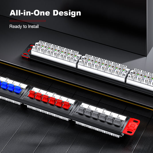 AMPCOM Front-Removable 1U 24-Port Unshielded Patch Panel, 19-inch Rack Mount with Cable Management Rings