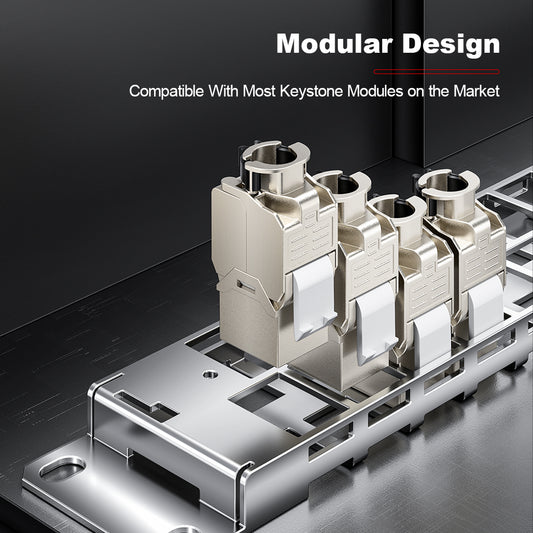 AMPCOM 1U 48-Port Shielded Tool-Less Keystone Patch Panel, 19-inch Rack Mount with Cable Management Rings