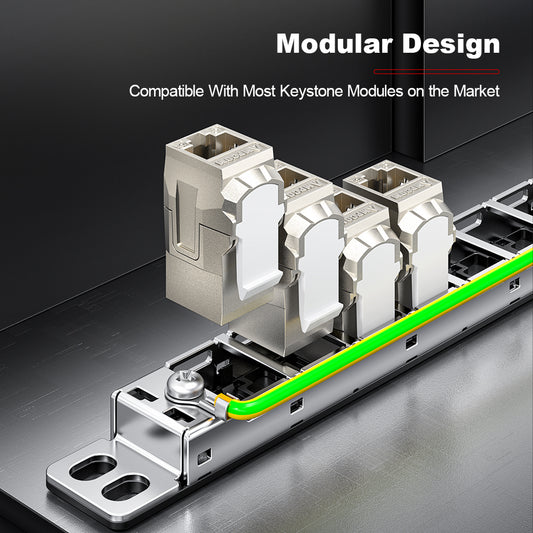 AMPCOM 0.5U 24-Port Shielded Pass-Through Modular Patch Panel, 19-inch Rack Mount with Cable Management Rings