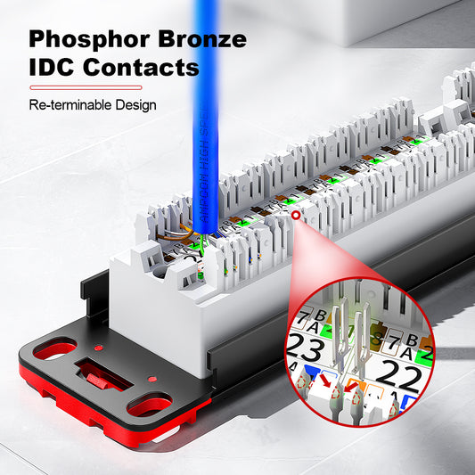 AMPCOM Front-Removable 1U 24-Port Unshielded Cat6 Patch Panel, 19-inch Rack Mount with Cable Management Rings