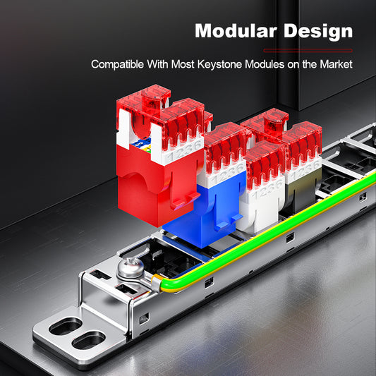 AMPCOM Front-Removable 1U 24-Port Unshielded 180° Punch-Down Keystone Patch Panel, 19-inch Rack Mount with Cable Management Rings