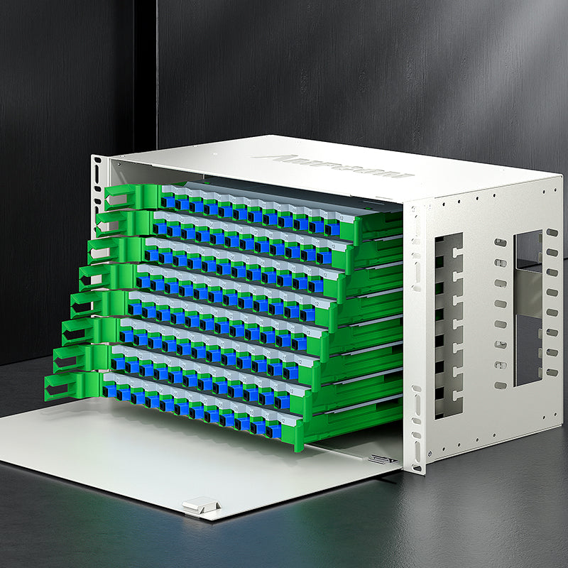 AMPCOM 144-Port Optical Distribution Frame (ODF), OM2 Singlemode Fiber Patch Panel with SC Couplers & Pigtails