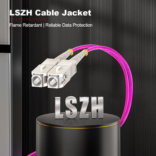 AMPCOM OM4 50/125μm SC to SC Multimode Duplex Fiber Patch Cable, LSZH 2.0mm Jacket