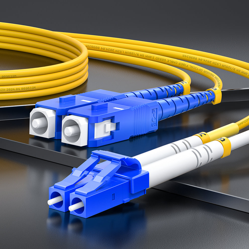 AMPCOM LC to LC SMF 9/125μm Single Mode (OS2) Duplex Fiber Optic Patch Cable, LSZH OFNR 2.0mm Jacket