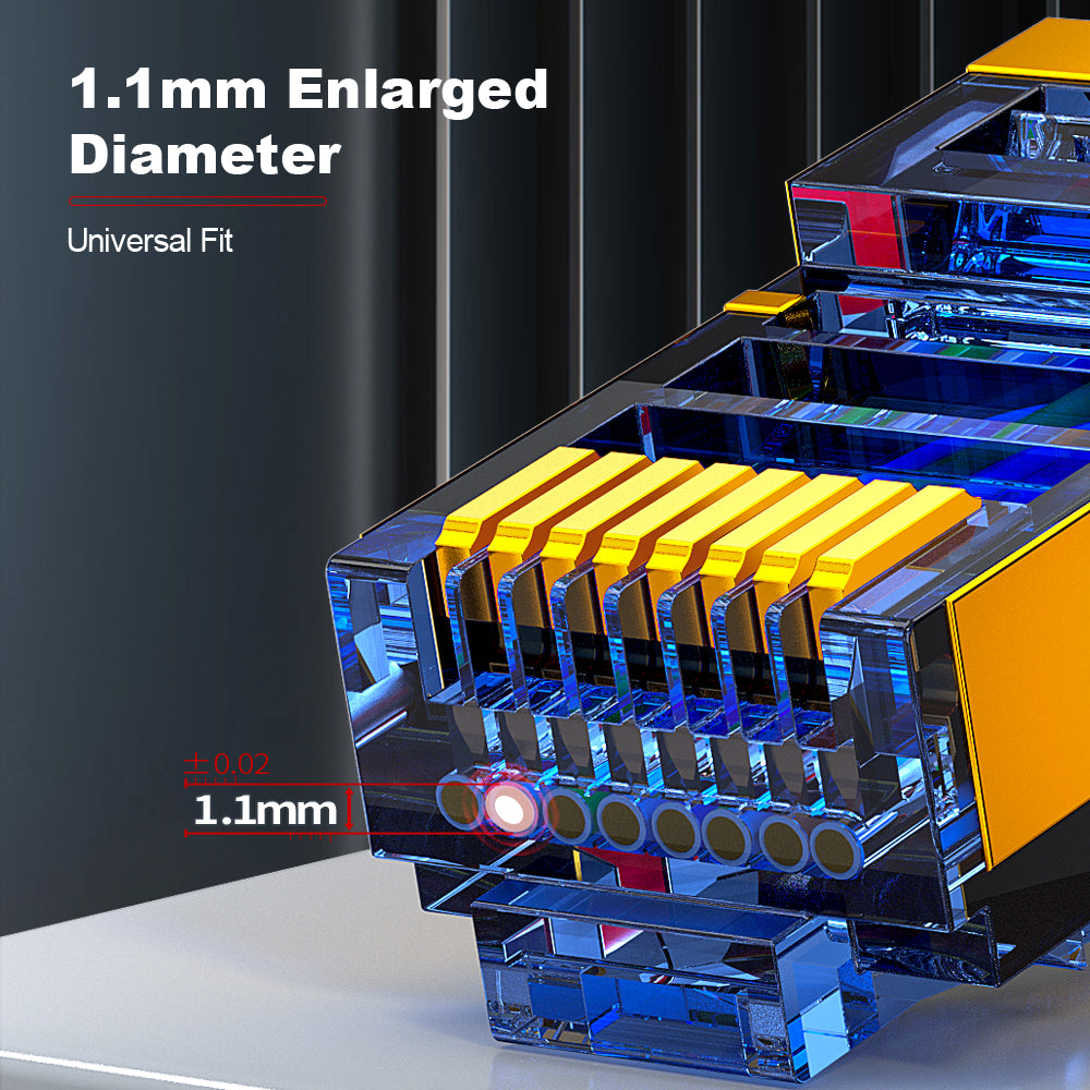 Conector RJ45 blindado Cat6 da AMPCOM, contatos banhados a ouro de 50 μm, blindagem de cobre anti-interferência, diâmetro do orifício do condutor de 1.1 mm.