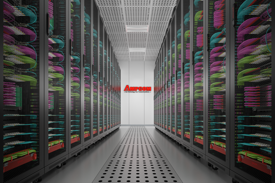 AMPCOM Data center server room with structured fiber cabling