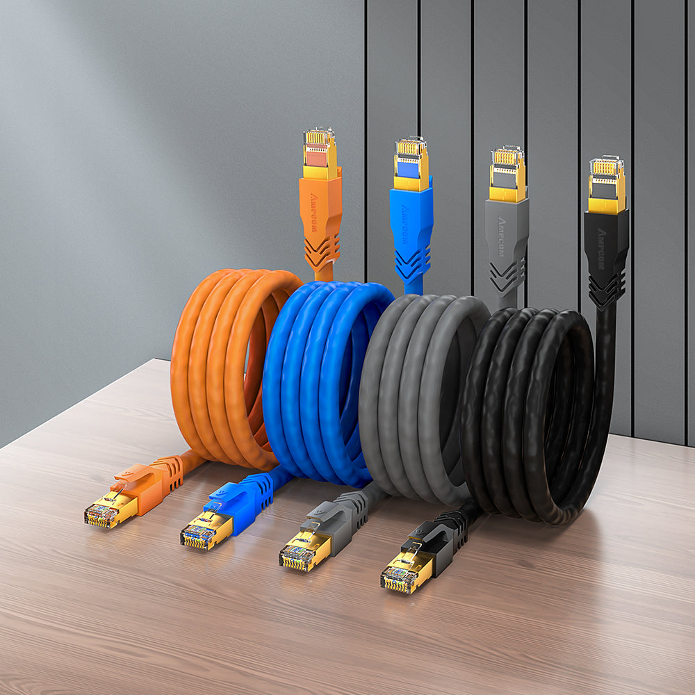 AMPCOM Cat8 S/FTP 24AWG LSZH Patch Cable for Data Center Cabling or Surveillance System Wiring