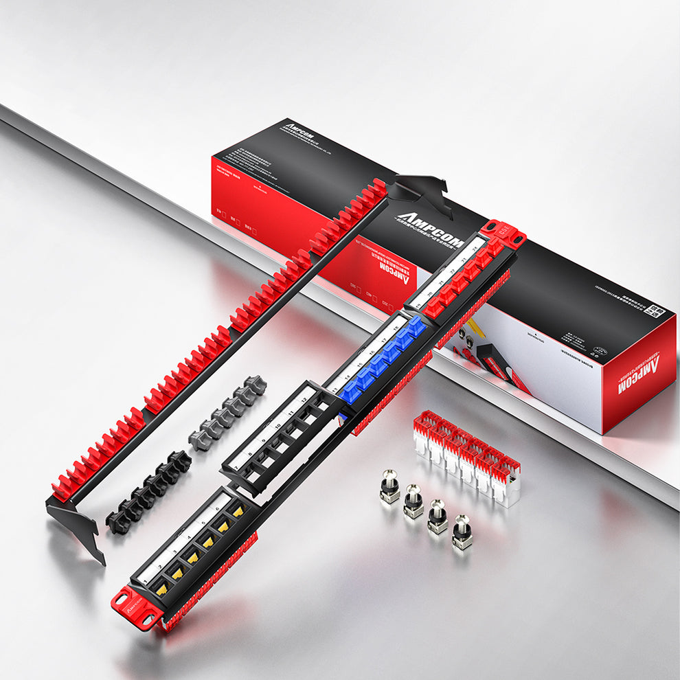 AMPCOM Front-Removable 1U 24-Port Unshielded 180° Punch-Down Patch ...