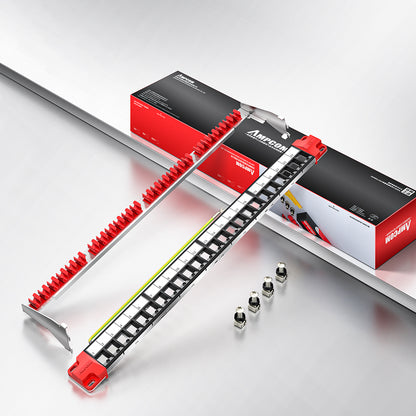 AMPCOM 1U 24‑Port Blank Patch Panel – SPCC Steel, Copper Ground Wire, Foldable Rear Cable Manager