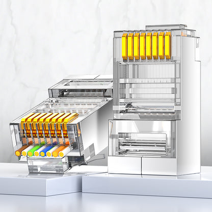 AMPCOM Cat5e Pass-Through Shielded RJ45 Connector, Gold-Plated Contacts, 1.0mm Conductor Hole