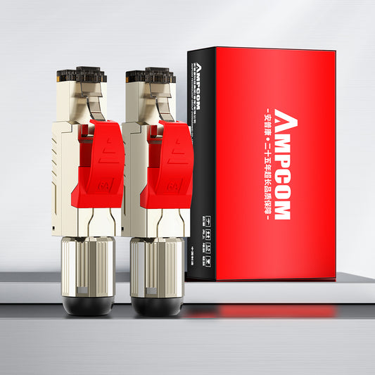 AMPCOM TW Cat6a Zinc-Alloy Shielded Tool-Free RJ45 Connector for 22-24 AWG Unshielded Ethernet Cable
