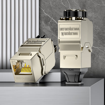 Conector Keystone blindado AMPCOM CAT8 sem ferramentas com trava de catraca, carcaça em liga de zinco