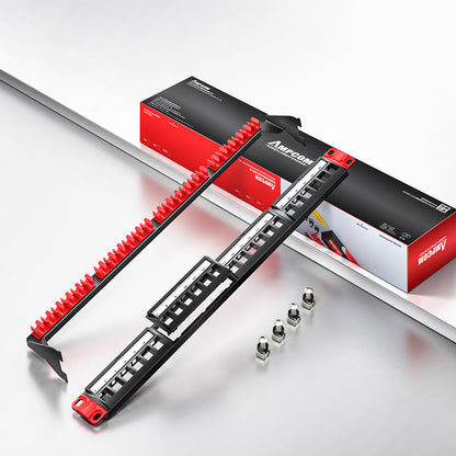 AMPCOM Front-Removable 1U 24‑Port Blank Patch Panel – SPCC Steel, Foldable Rear Cable Manager