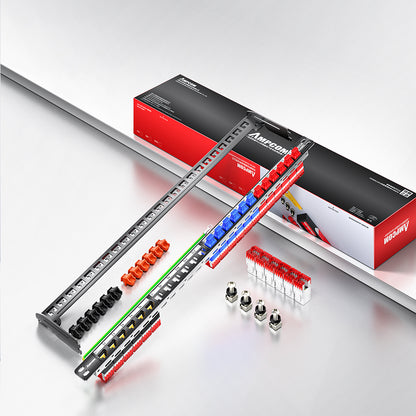 AMPCOM 0.5U 24-Port Unshielded 180° Punch-Down Keystone Patch Panel, 19-inch Rack Mount with Cable Management Rings