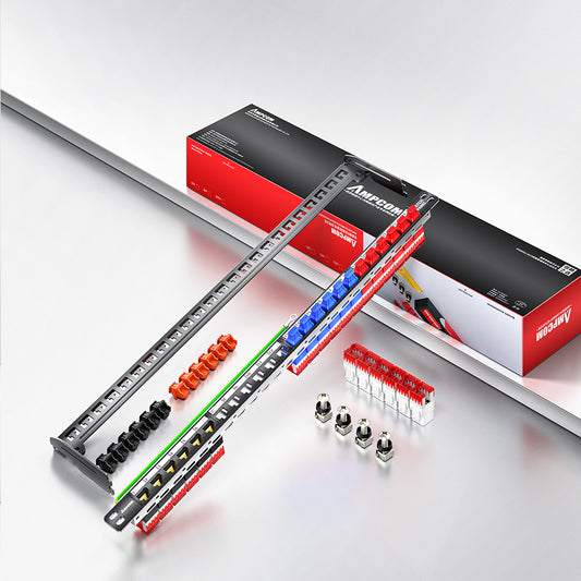 AMPCOM 0.5U 24-Port Unshielded 180° Punch-Down Keystone Patch Panel, 19-inch Rack Mount with Cable Management Rings