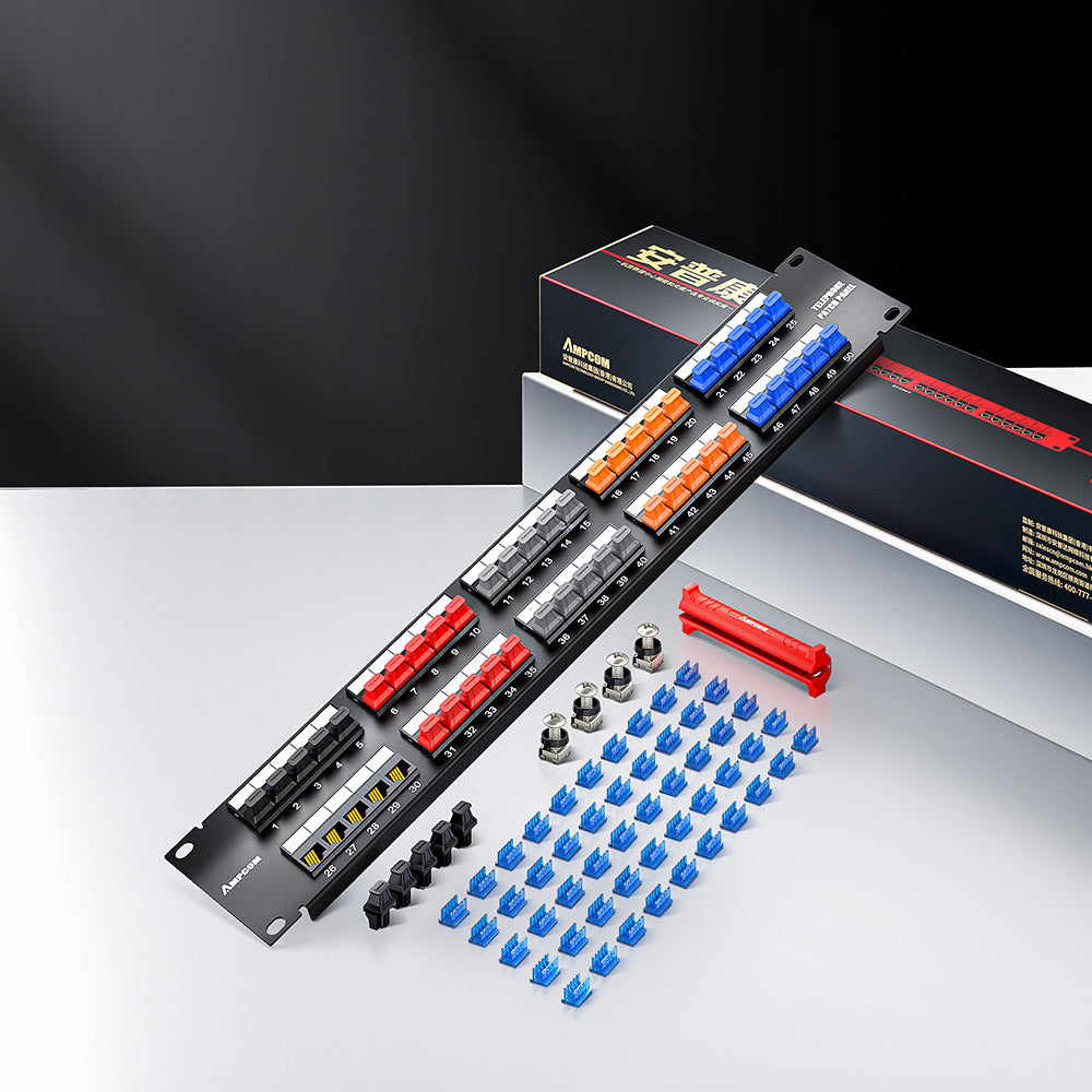 AMPCOM Modular RJ11 Voice Patch Panel – 19 Inch Rack Mount, Cold-Rolled Steel Housing
