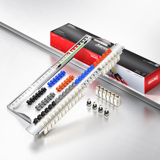 AMPCOM 1U 48-Port Shielded Pass-Through Modular Patch Panel, 19-inch Rack Mount with Cable Management Rings
