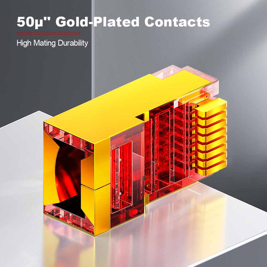 AMPCOM Cat5e Shielded RJ45 Connector, 50μm Gold-plated Contacts, Anti-Interference Copper-Shielded, 1.0mm Conductor Hole Diameter
