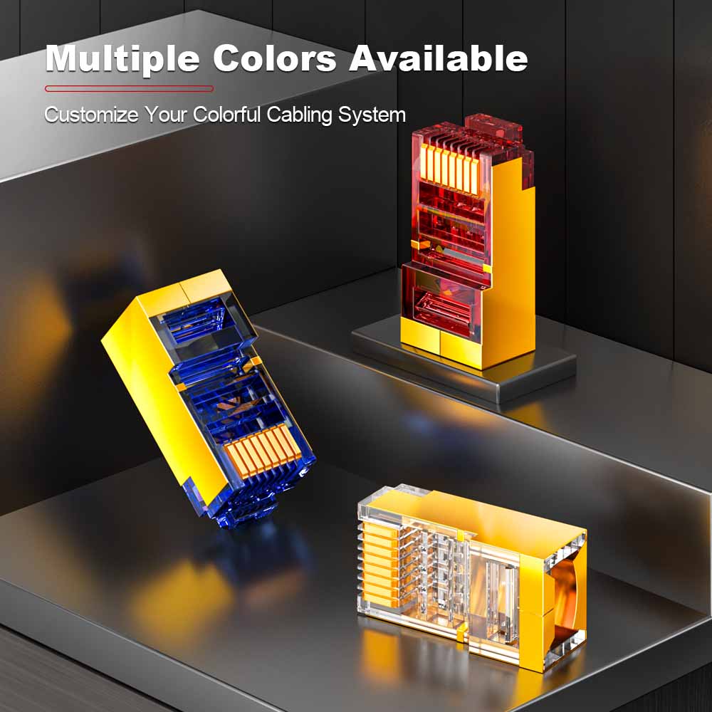 Conector RJ45 blindado Cat5e da AMPCOM, contatos banhados a ouro de 50 μm, blindagem de cobre anti-interferência, diâmetro do orifício do condutor de 1.0 mm.