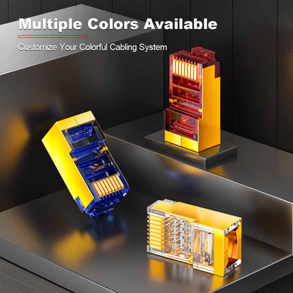 Conector RJ45 blindado Cat5e da AMPCOM, contatos banhados a ouro de 50 μm, blindagem de cobre anti-interferência, diâmetro do orifício do condutor de 1.0 mm.