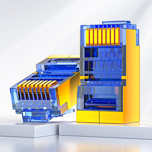 AMPCOM Cat6 Shielded RJ45 Connector, 50μm Gold-plated Contacts, Anti-Interference Copper-Shielded, 1.1mm Conductor Hole Diameter