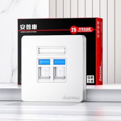 AMPCOM P86 Network Faceplate, PC+ABS Full-screen Housing With ID Bar and Dual-color Label, Keystone Module Compatible