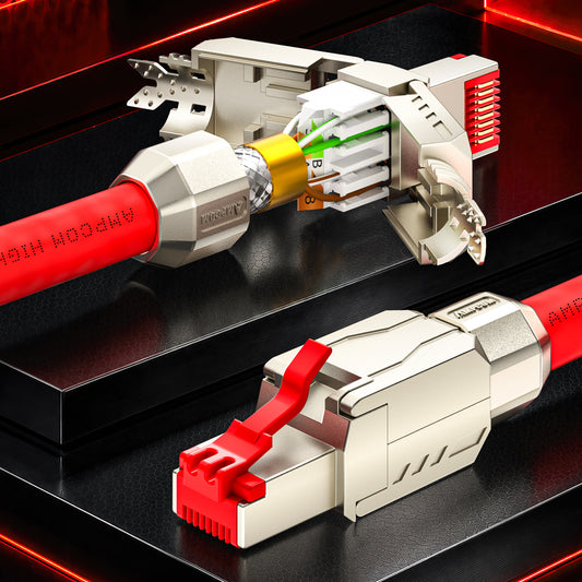 AMPCOM CFS Series Cat8 Zinc-Alloy Shielded Tool-Free RJ45 Connector
