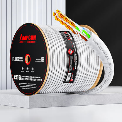 AMCPOM Cat6A Bulk Network Cable, 0.58±0.01mm Pure Copper Stranded Wire, 500MHz, Unshielded (UTP),  White LSZH Sheath, 1000ft (305m) / Reel