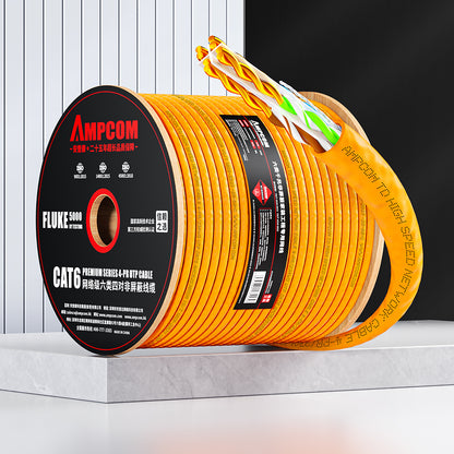 AMPCOM Cat6 Ethernet Bulk Cable, 1000ft (305m), 23AWG Solid Pure Bare Copper Wire, 250MHz, Unshielded (UTP), Orange PVC Sheath, with Reel, Supports PoE