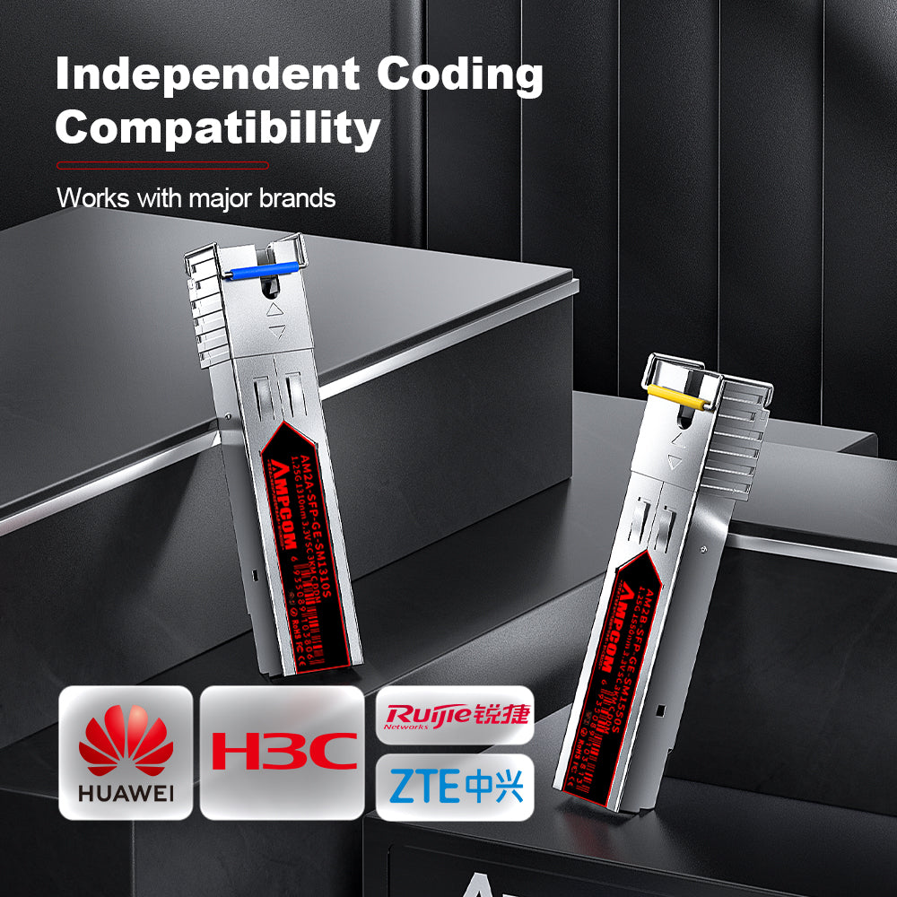 AMPCOM 1000BASE-BX SC BiDi SFP Transceiver, Single-Mode Single-Fiber