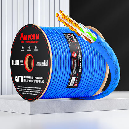 AMPCOM Cat6 Bulk Ethernet Cable, 23AWG Solid Pure Bare Copper Wire, 250MHz, Unshielded (UTP), Blue PVC Sheath, 1000ft (305m) / Reel, Supports PoE