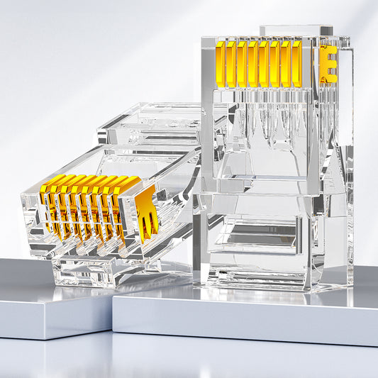 AMPCOM Cat6 RJ45 Connector, Gold-Plated Contacts, 1.1mm Conductor Hole Diameter