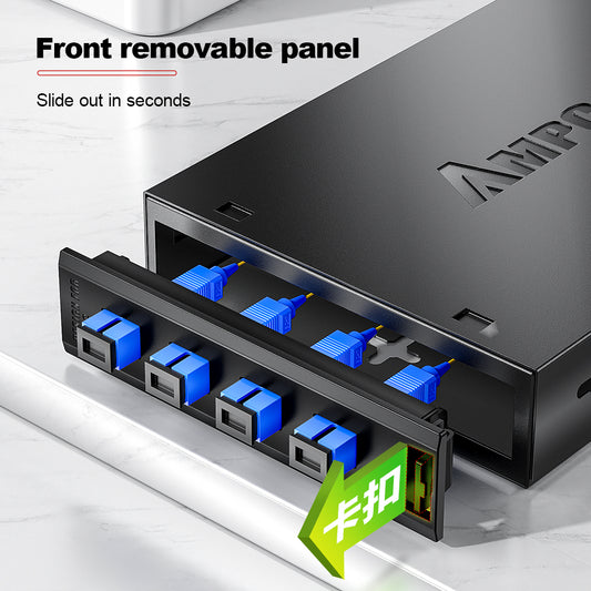 AMPCOM Desktop Fiber Optic Terminal Box, 8 Port SC Simplex, Single Mode, with Pigtails & Flanges