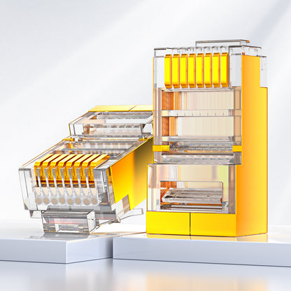 Conector RJ45 blindado Cat5e da AMPCOM, contatos banhados a ouro de 50 μm, blindagem de cobre anti-interferência, diâmetro do orifício do condutor de 1.0 mm.