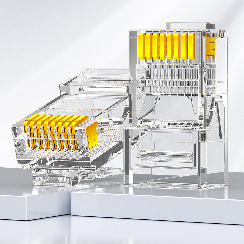 Conector AMPCOM Cat5e RJ45, contatos banhados a ouro, diâmetro do orifício do condutor de 1.0 mm