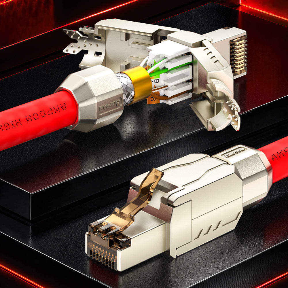 AMPCOM CFS Series Cat6 Zinc-Alloy Shielded Tool-Free RJ45 Connector for 22-24 AWG Ethernet Cable