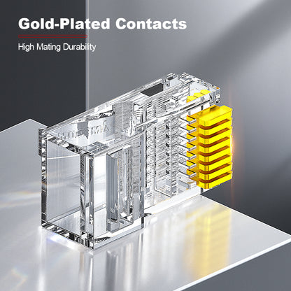 AMPCOM Cat6 RJ45 Connector, Gold-Plated Contacts, 1.1mm Conductor Hole Diameter