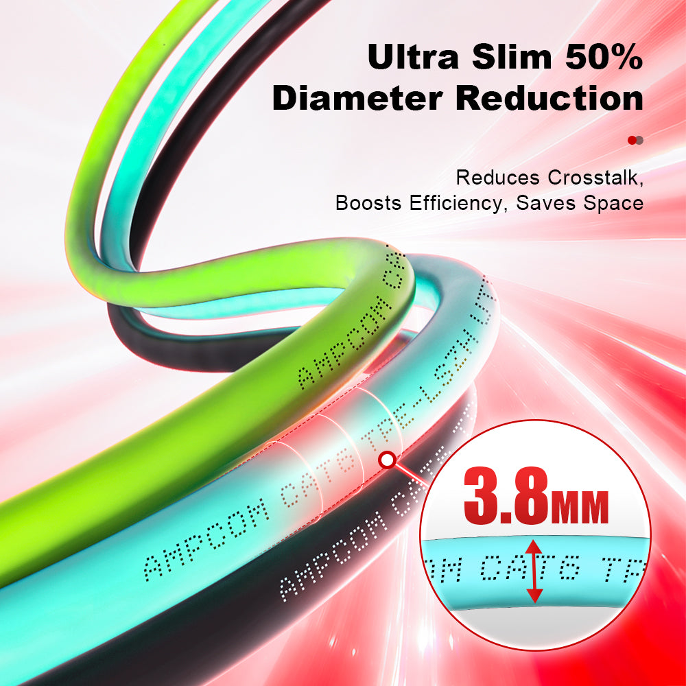 AMPCOM Cat6a 28AWG UTP Ultra-Flexible Ultra-Slim Flame-Retardant Patch Cords for High-density Data Center Cabling