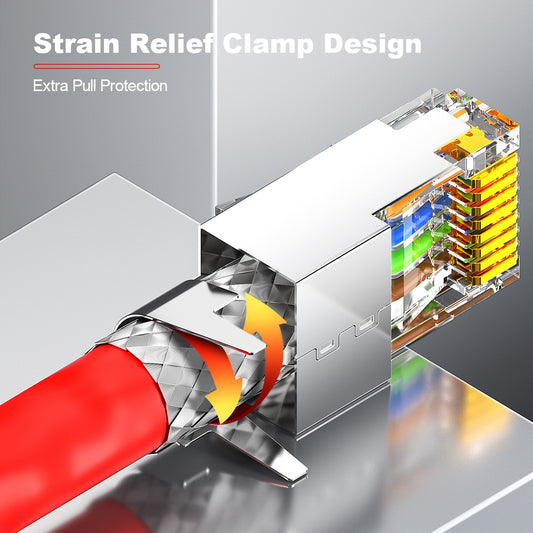 AMPCOM Cat6 W/ Tail Clip Shielded RJ45 Connector, Nickel-Plated Copper Shell, 1.3mm Conductor Hole