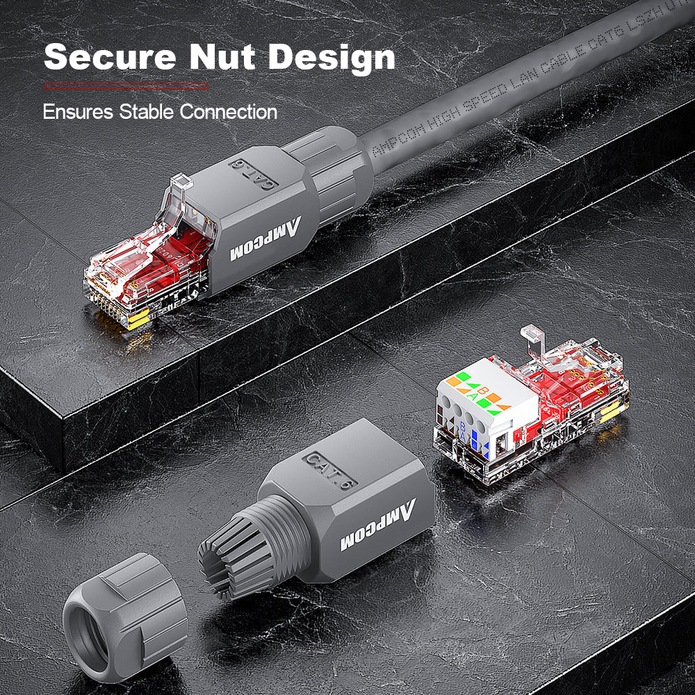 AMPCOM Cat6a Unshielded Tool-Free RJ45 Connector for 23-26 AWG Unshielded Ethernet Cable