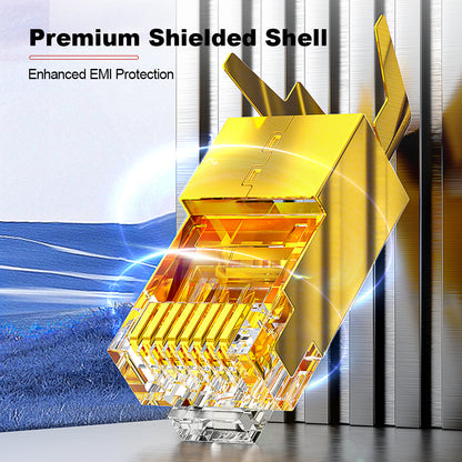 AMPCOM Cat7 Pass-Through W/ Tail Clip Shielded RJ45 Connector, Gold-Plated Copper Shell, 1.5mm Conductor Hole