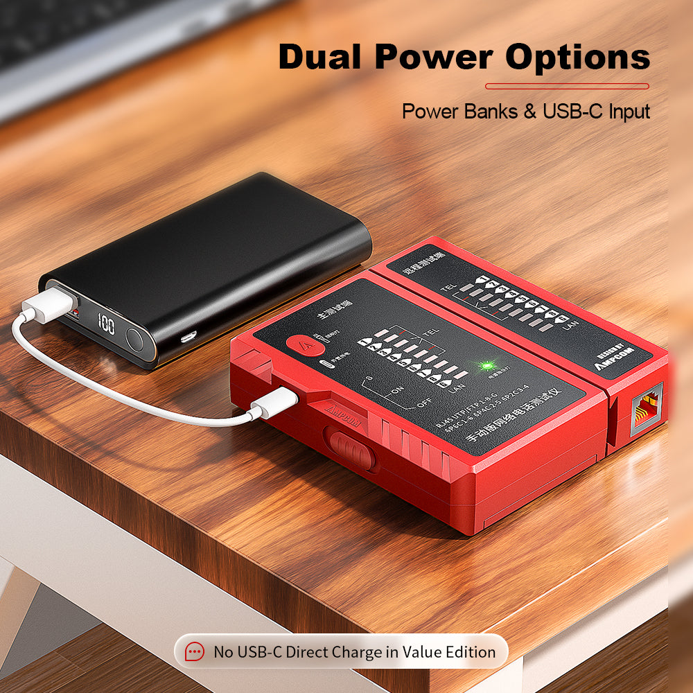 AMPCOM Network Cable Tester for RJ45 Ethernet & RJ11 Telephone Line Testing