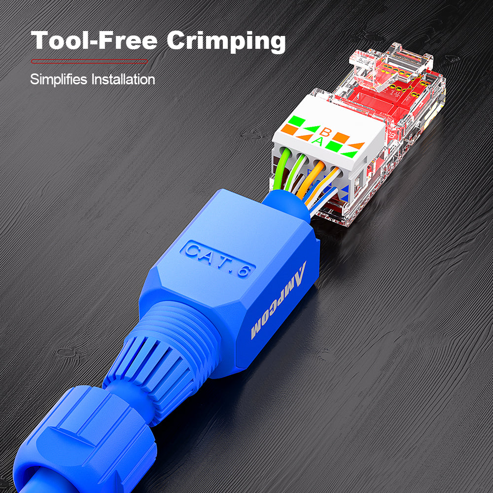 AMPCOM Cat6a Unshielded Tool-Free RJ45 Connector for 23-26 AWG Unshielded Ethernet Cable