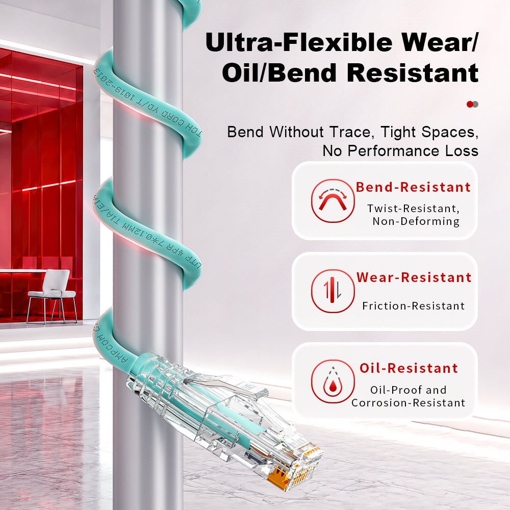 AMPCOM Cat6a 28AWG UTP Ultra-Flexible Ultra-Slim Flame-Retardant Patch Cords for High-density Data Center Cabling